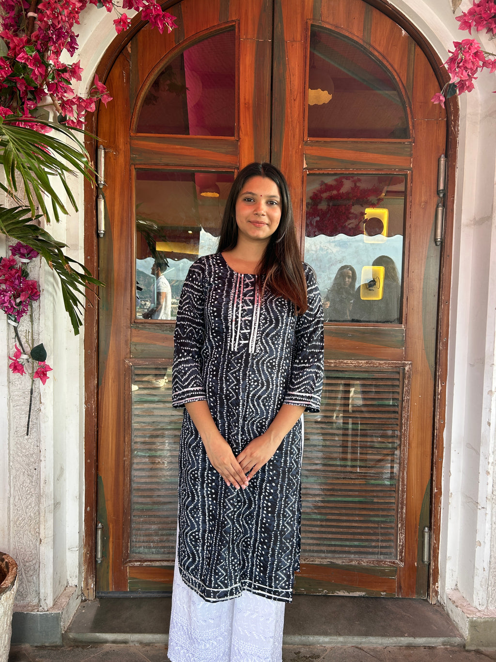 Navy Blue Bandhej Aaina Kurti
