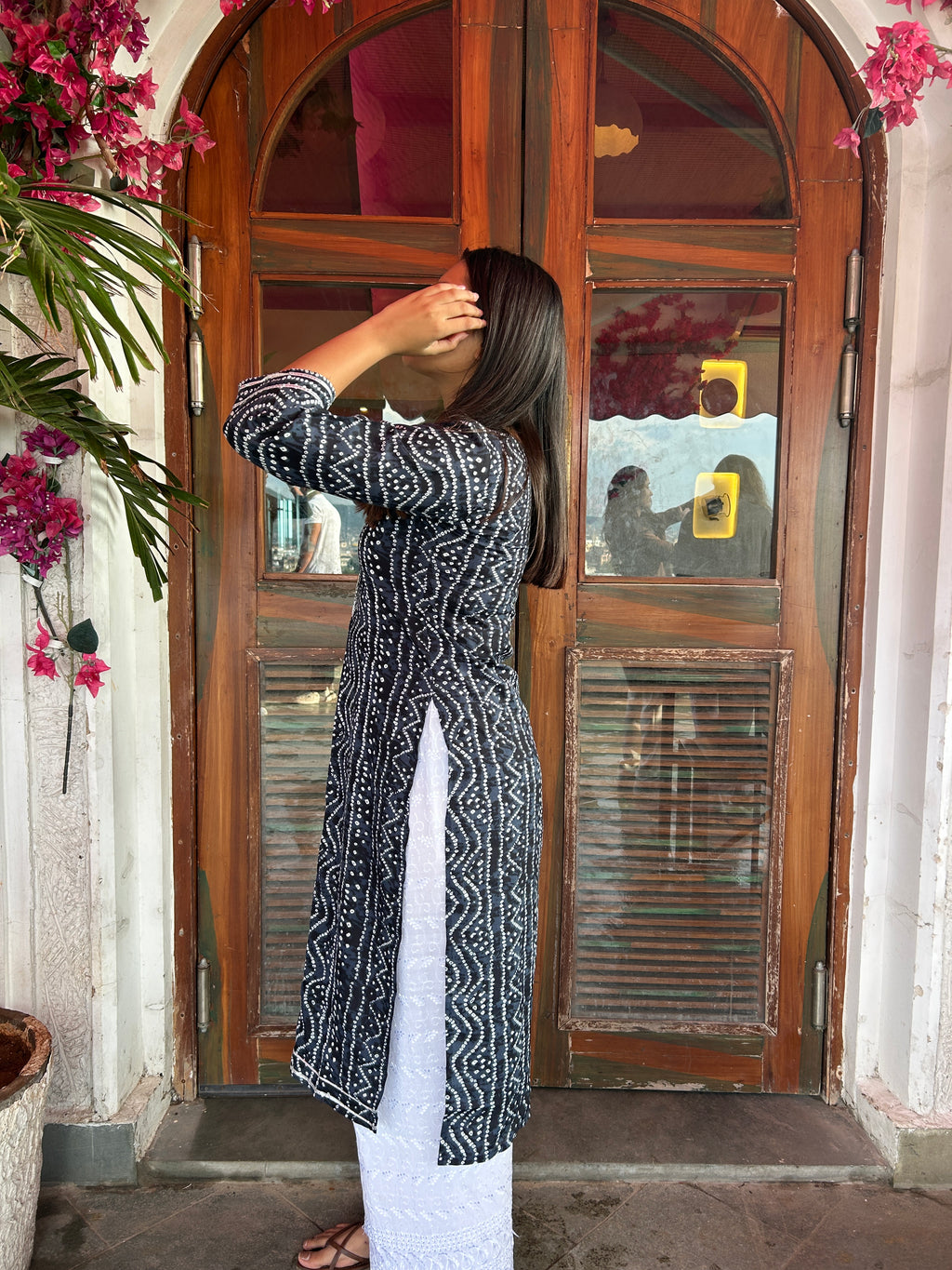 Navy Blue Bandhej Aaina Kurti