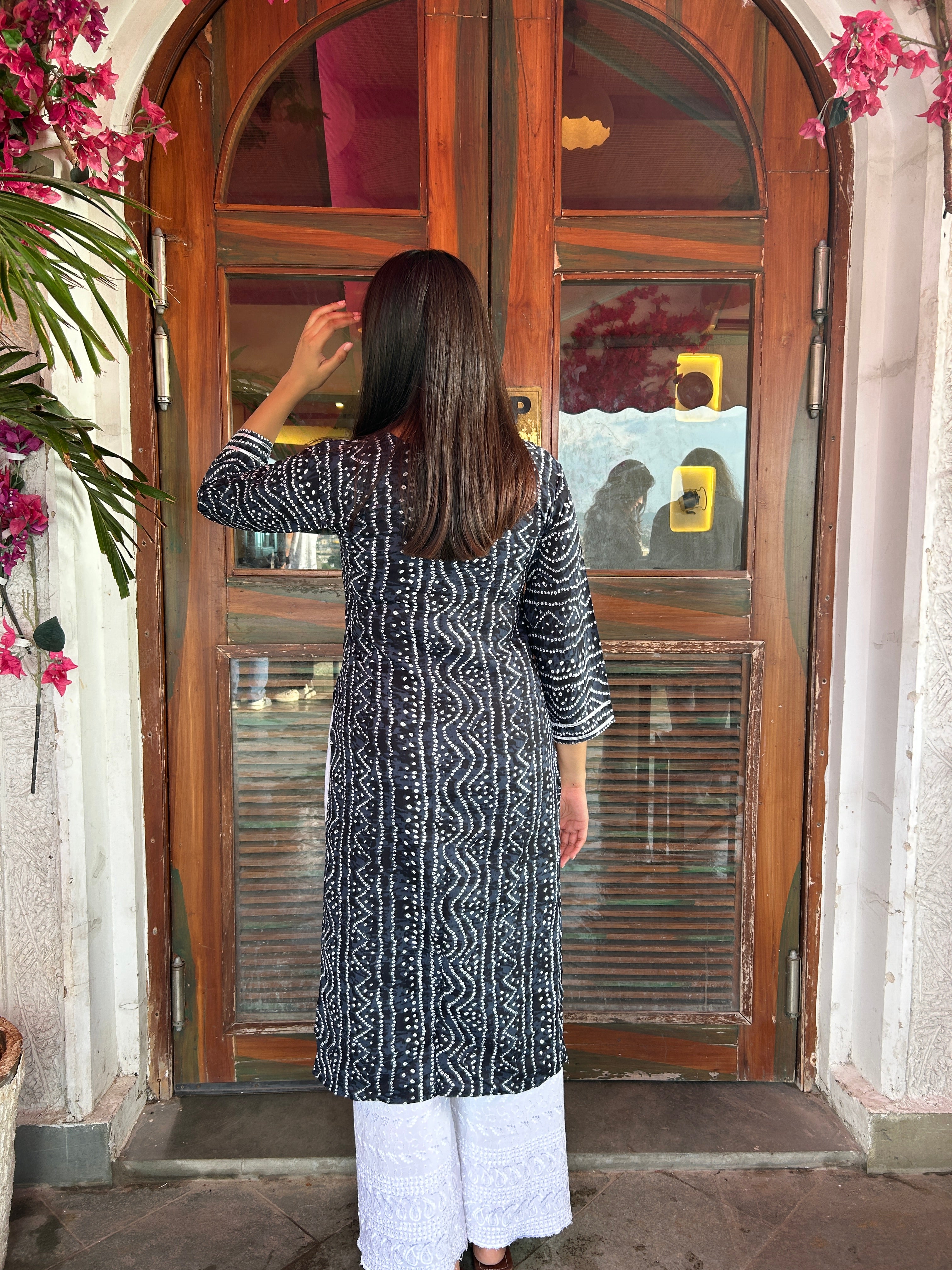 Navy Blue Bandhej Aaina Kurti