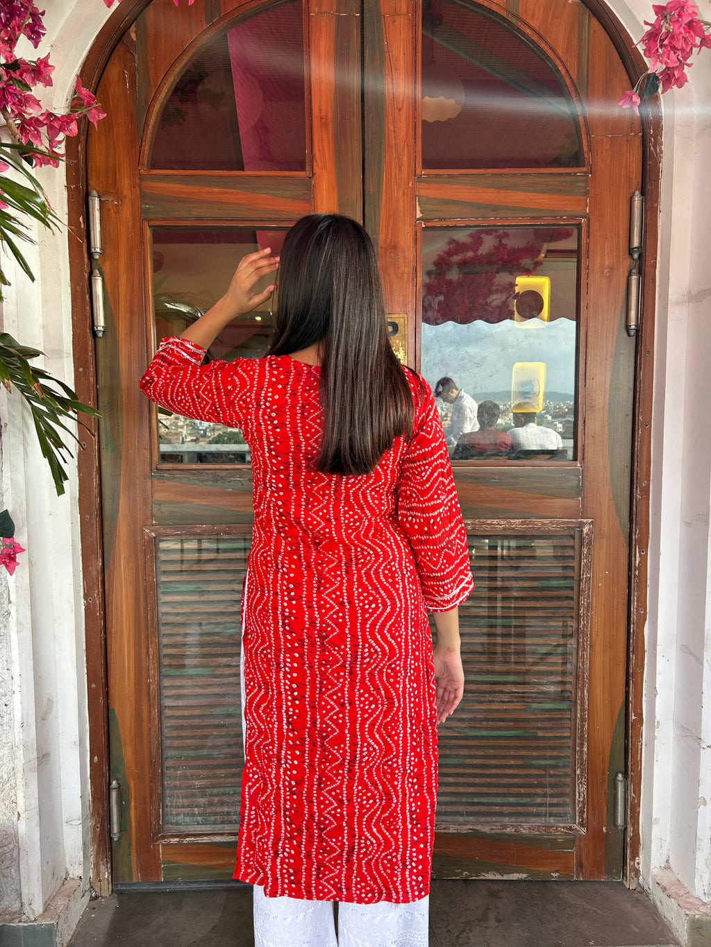 Red Bandhej Aaina Kurti
