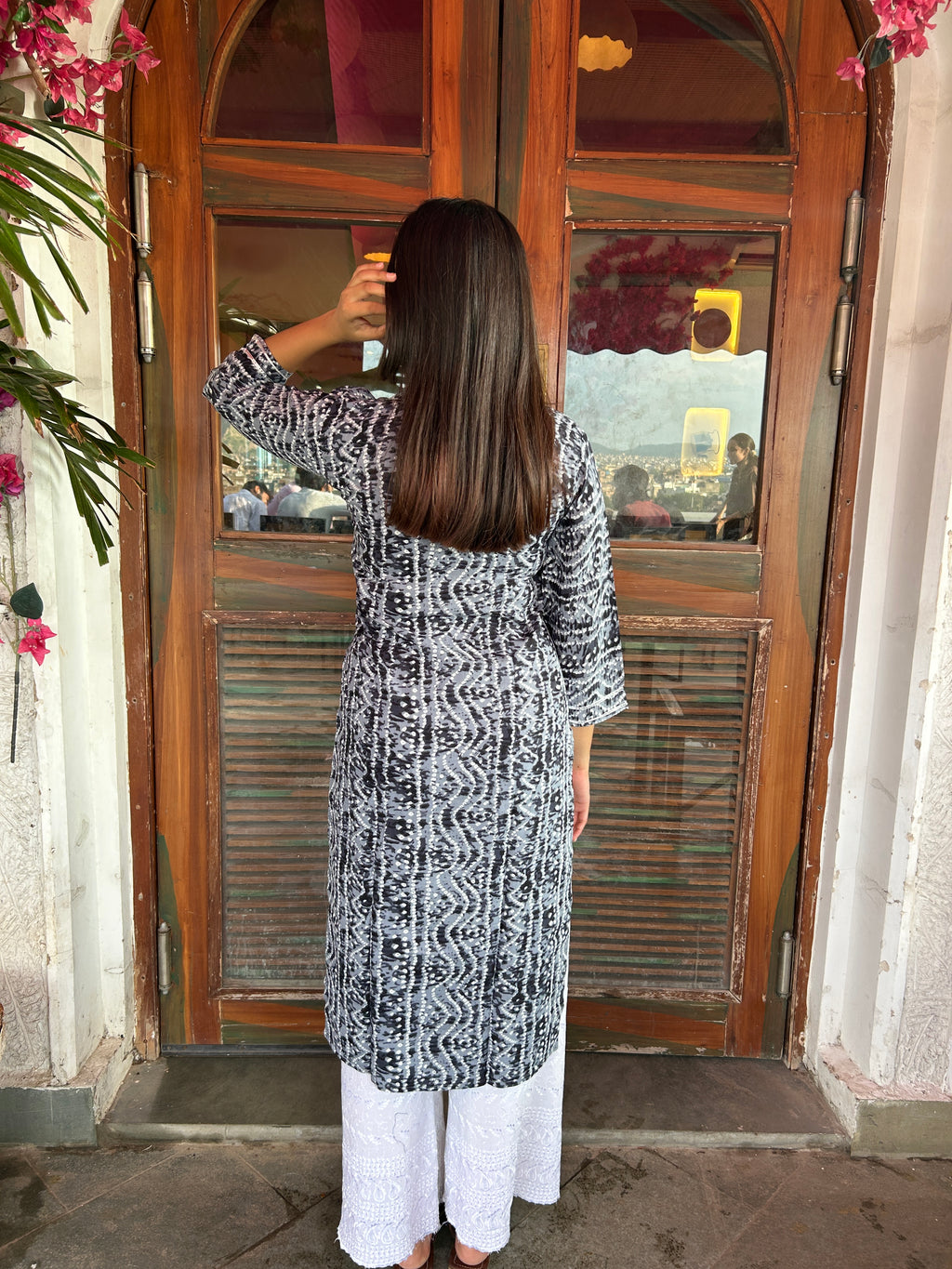 Grey Bandhej Aaina Kurti