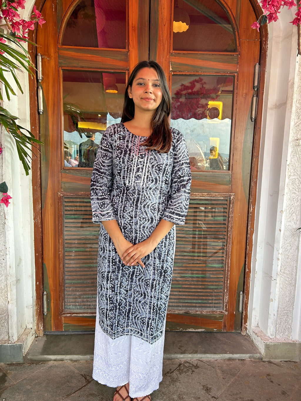 Grey Bandhej Aaina Kurti