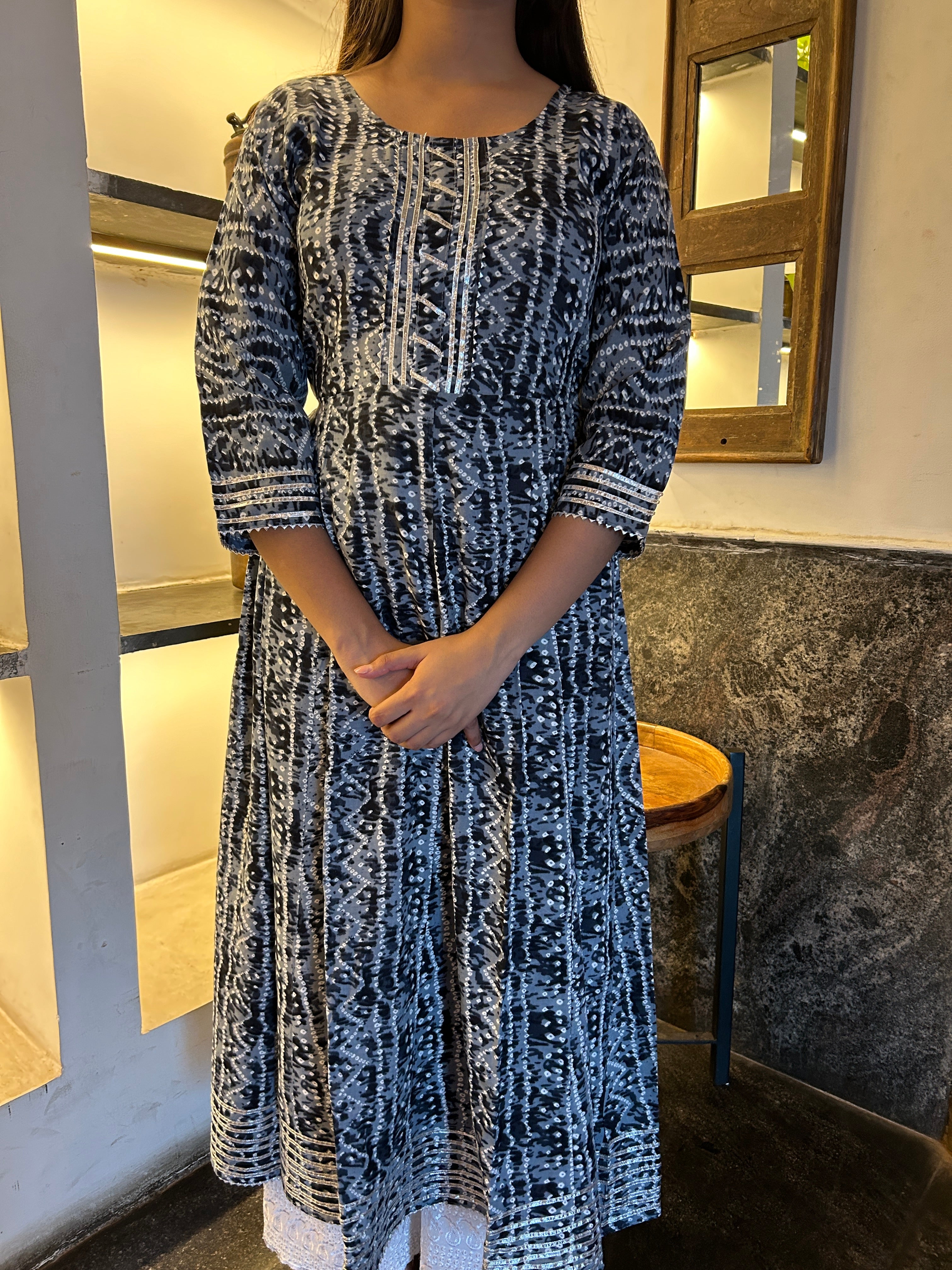 Grey Bandhej Meher Anarkali Kurti