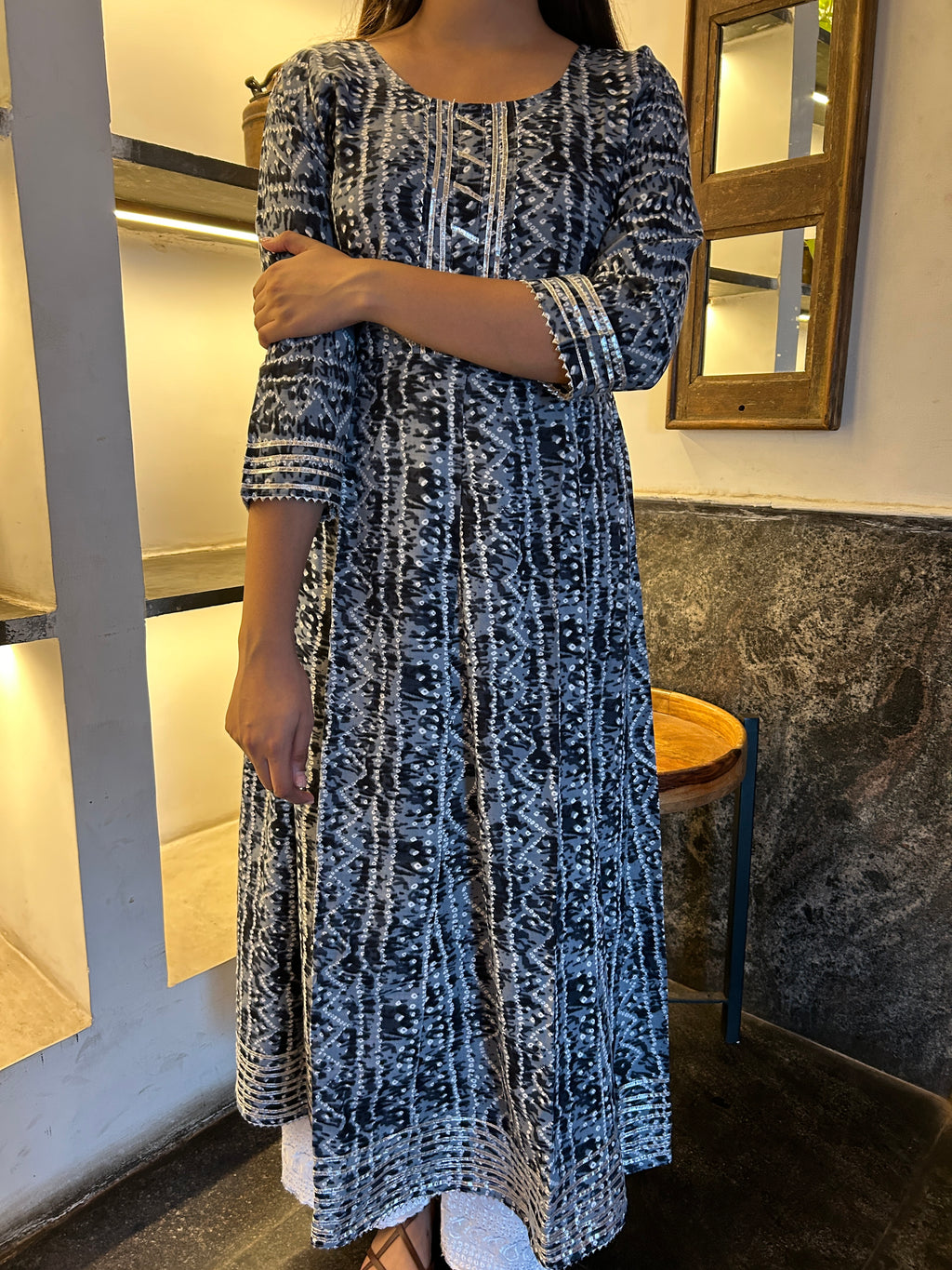 Grey Bandhej Meher Anarkali Kurti
