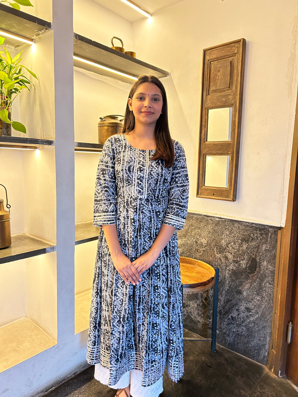 Grey Bandhej Meher Anarkali Kurti