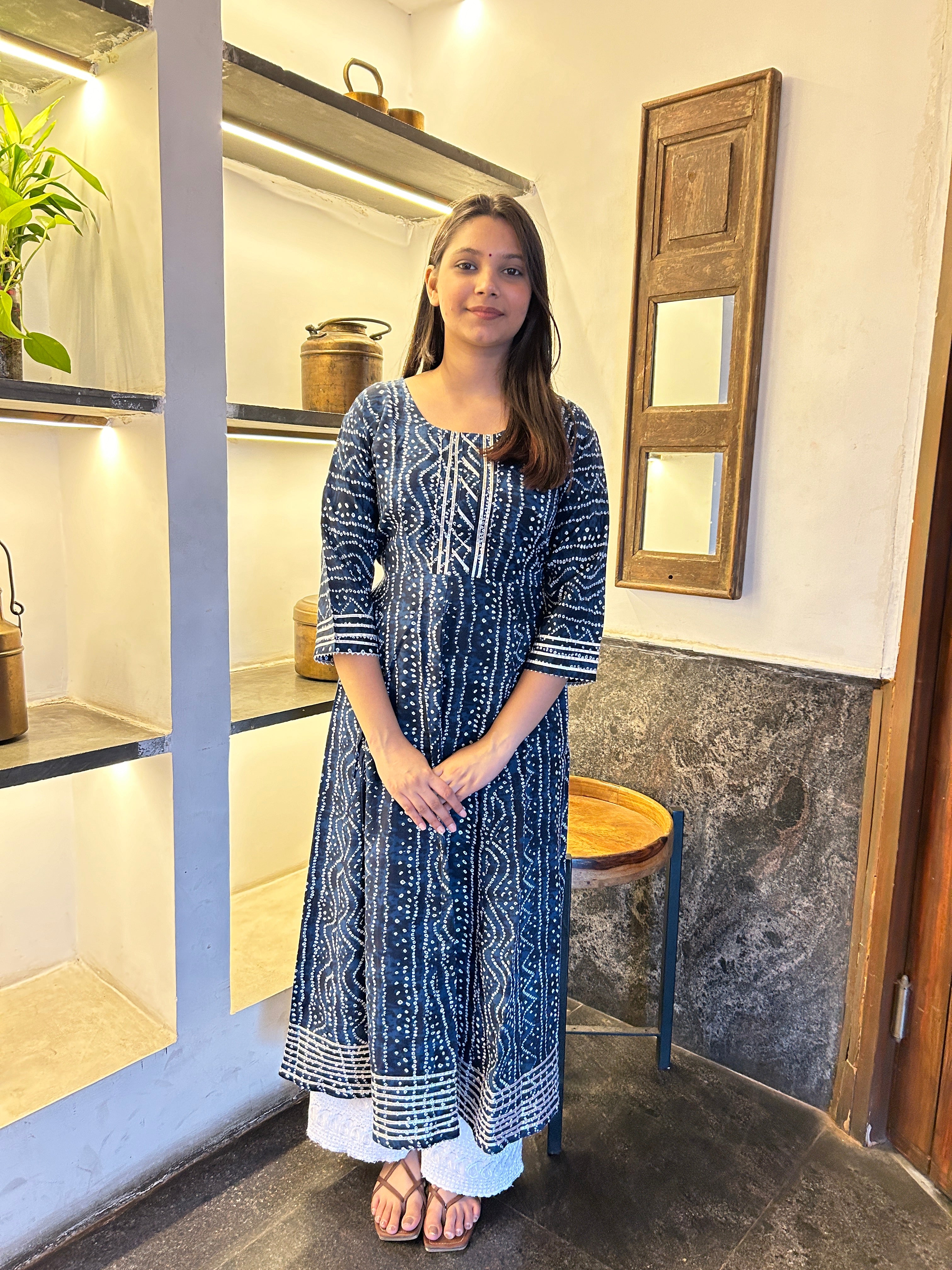 Grey Bandhej Meher Anarkali Kurti