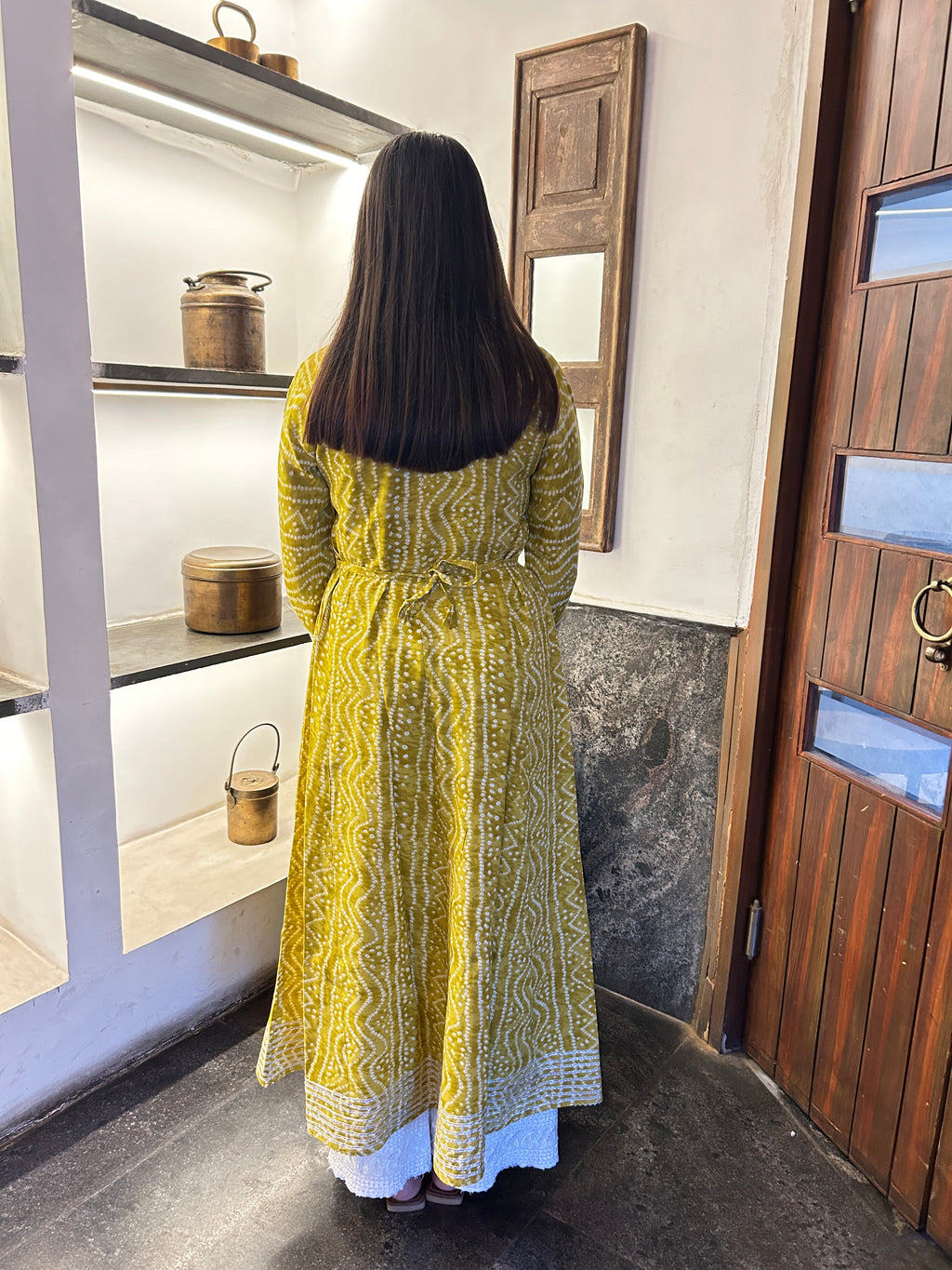 Yellow Bandhej Meher Anarkali Kurti