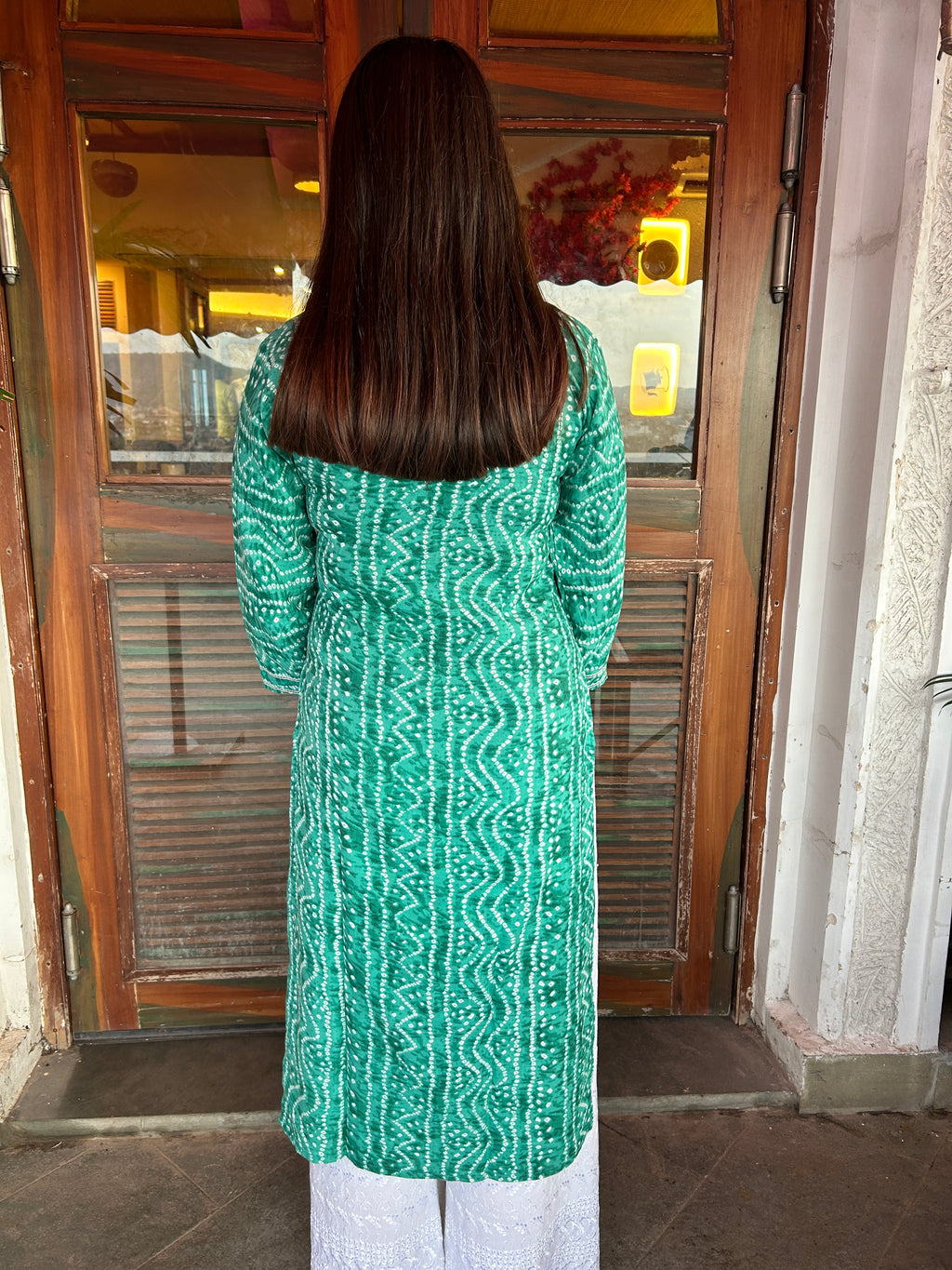 Light Green Bandhej Aaina Kurti