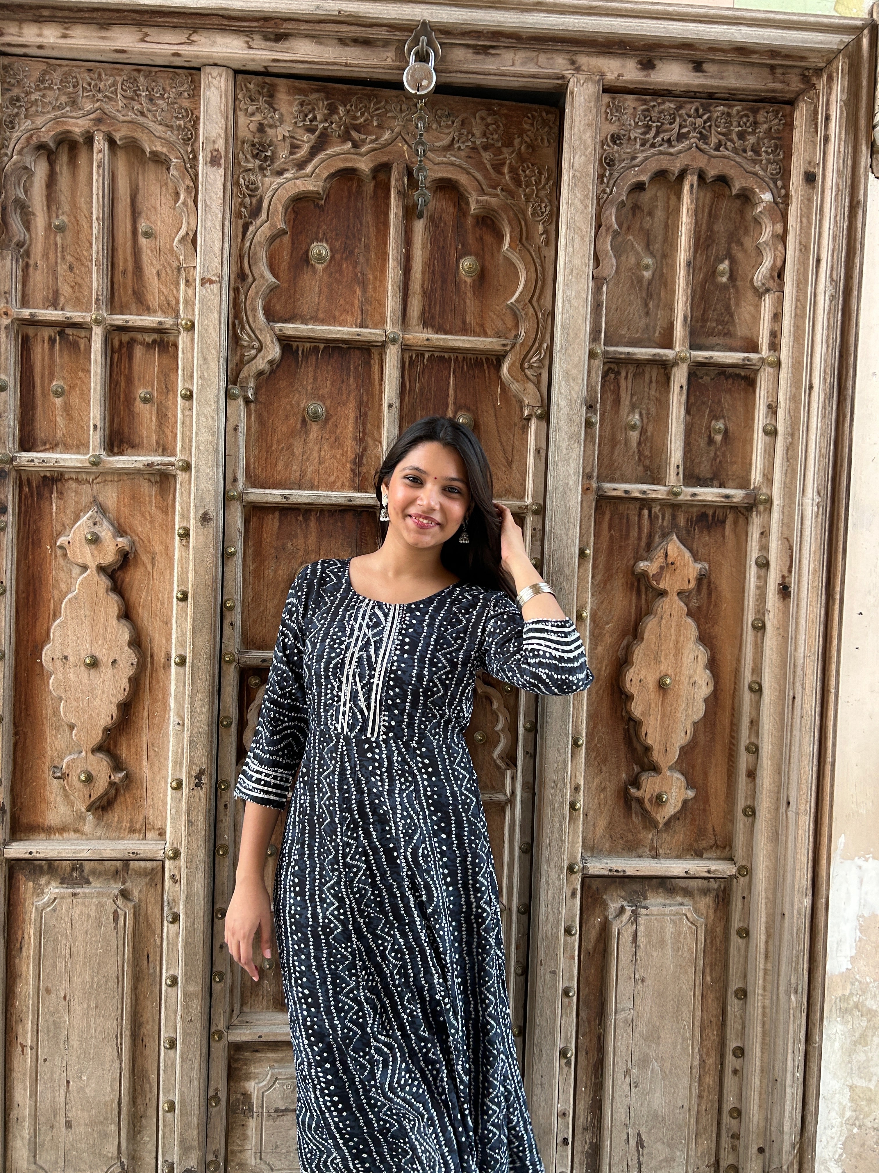 Black Bandhej Meher Anarkali Kurti