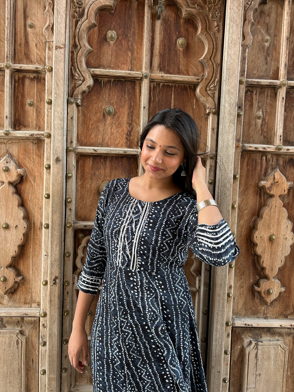 Black Bandhej Meher Anarkali Kurti