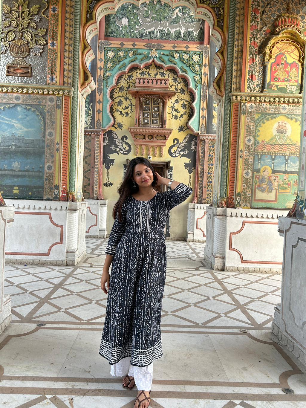 Black Bandhej Meher Anarkali Kurti