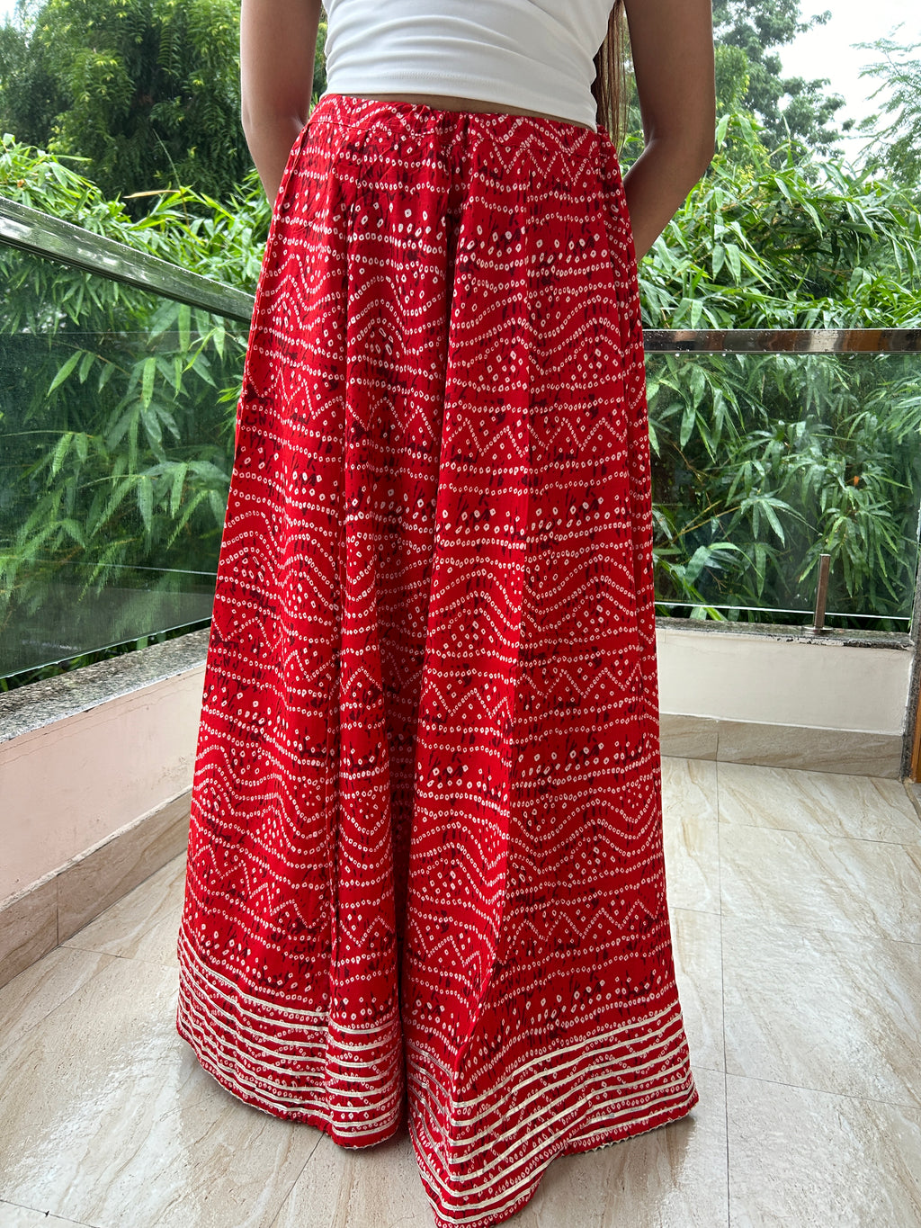 Red Bandhej Nazakat Ghaghara