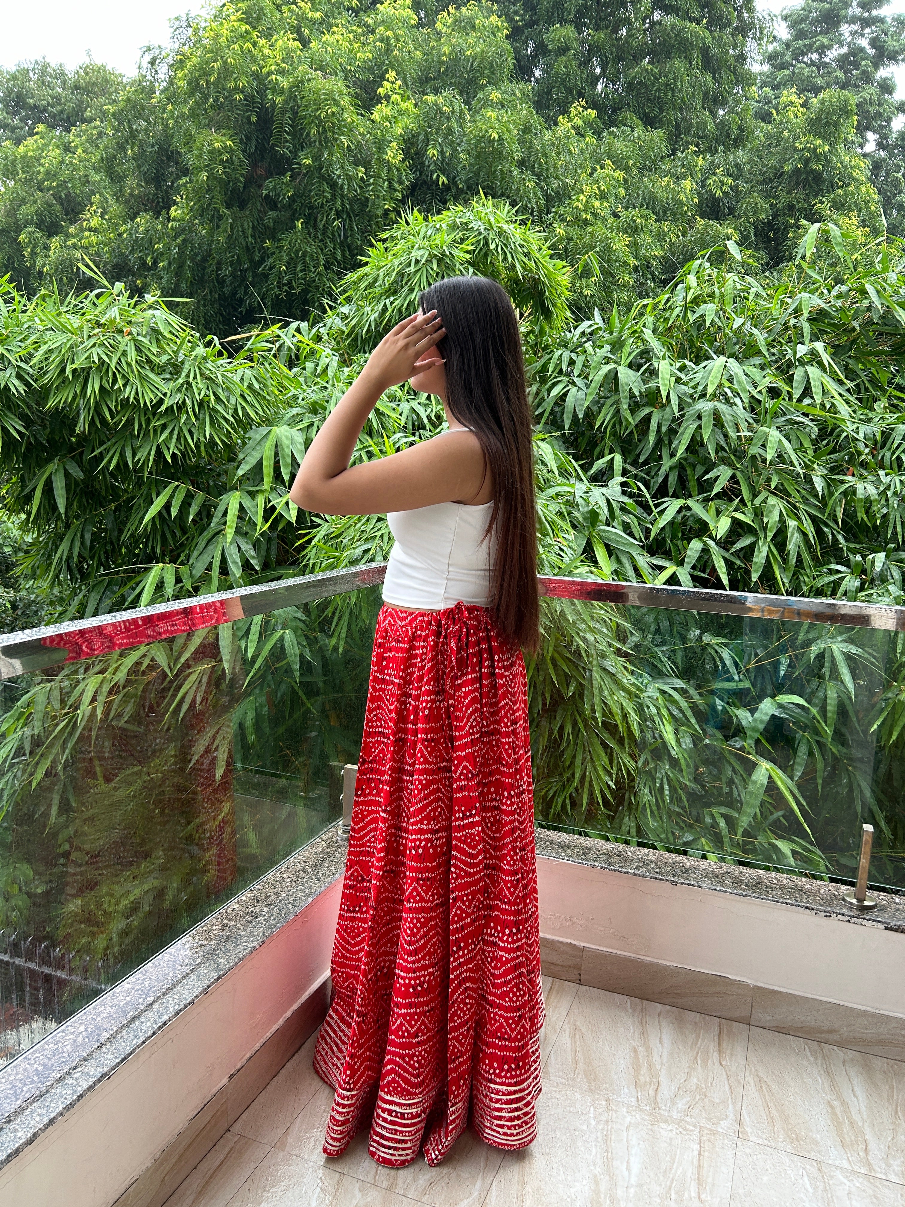 Red Bandhej Nazakat Ghaghara