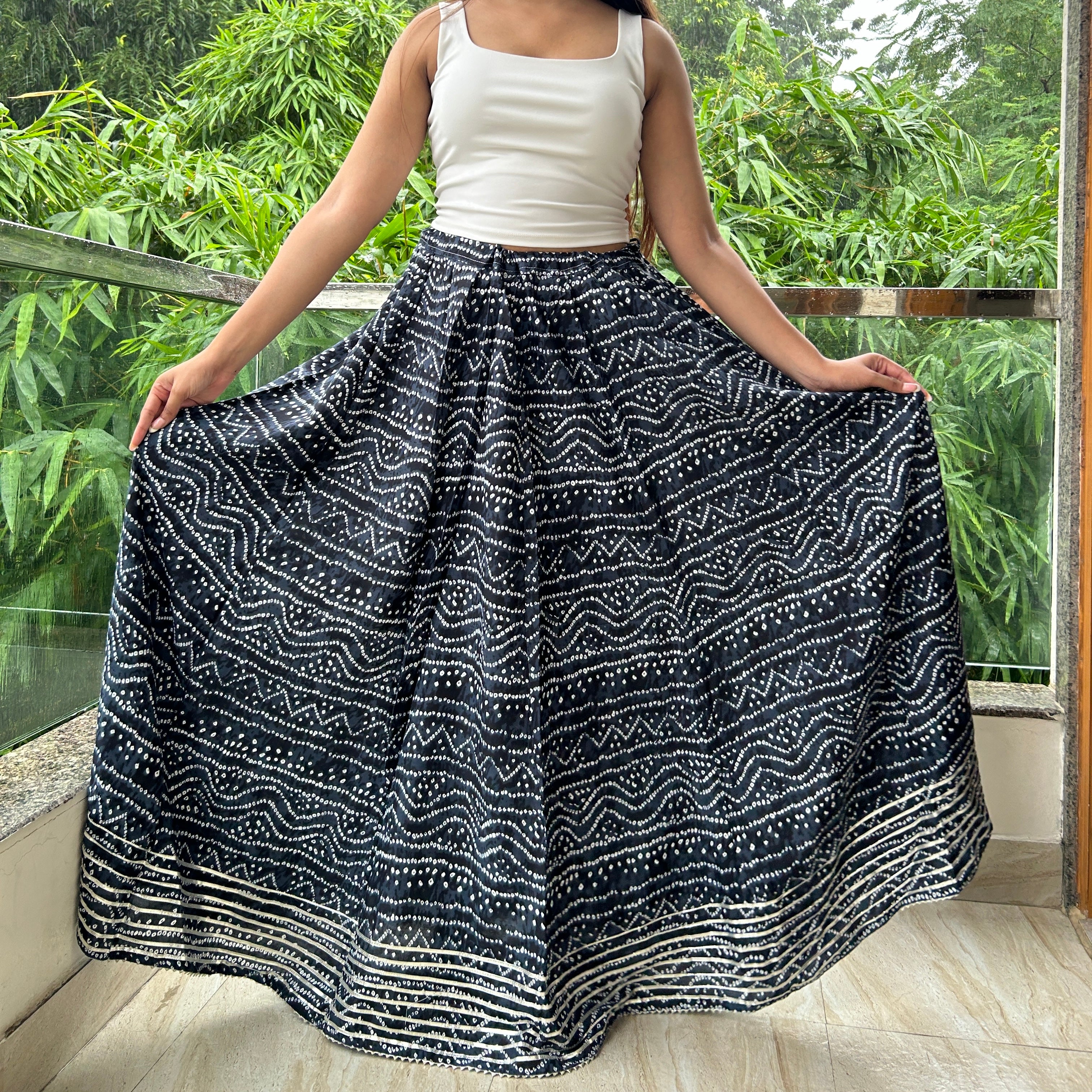 Navy Blue Bandhej Nazakat Ghaghara