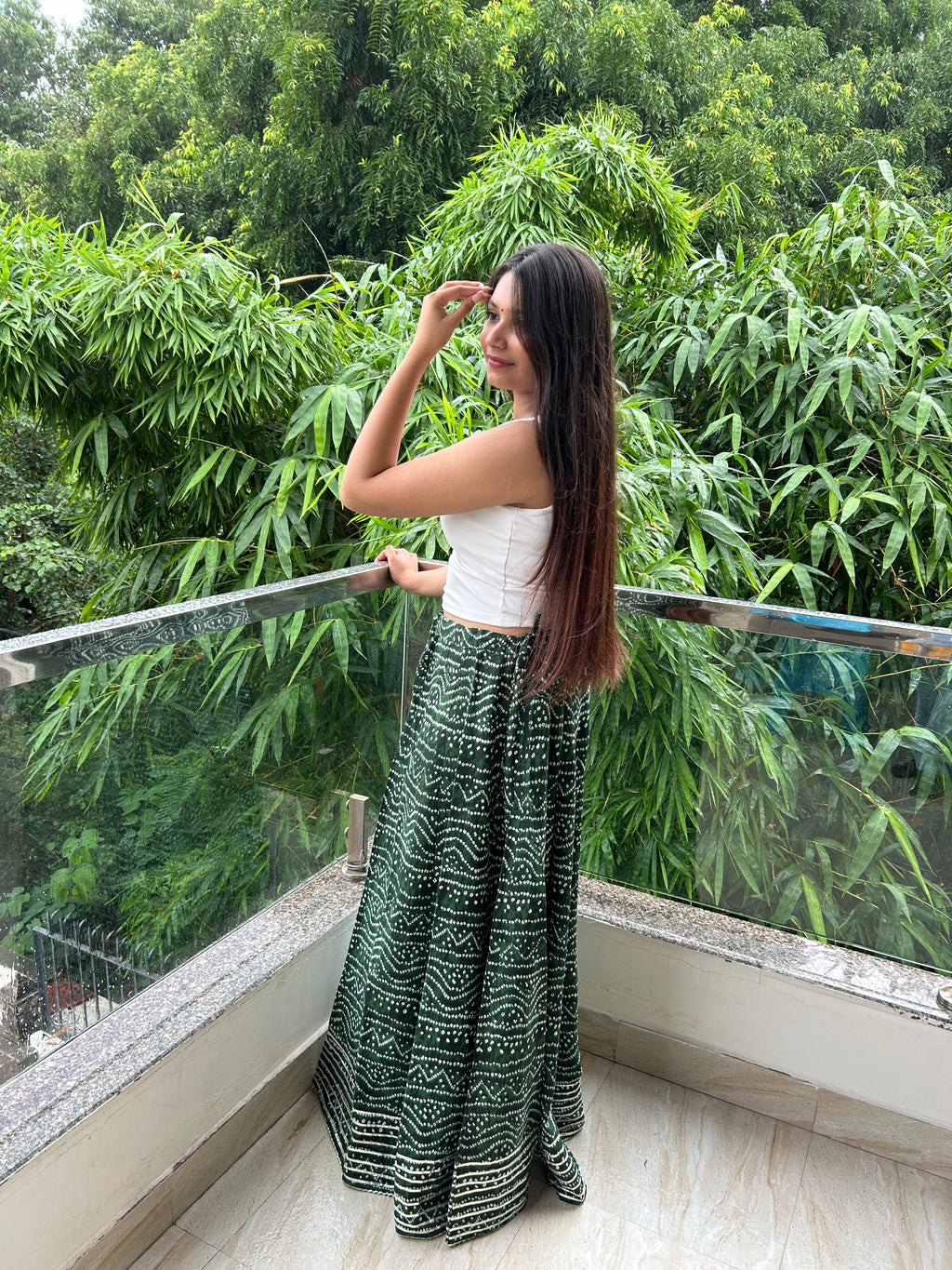 Olive Bandhej Nazakat Ghaghara